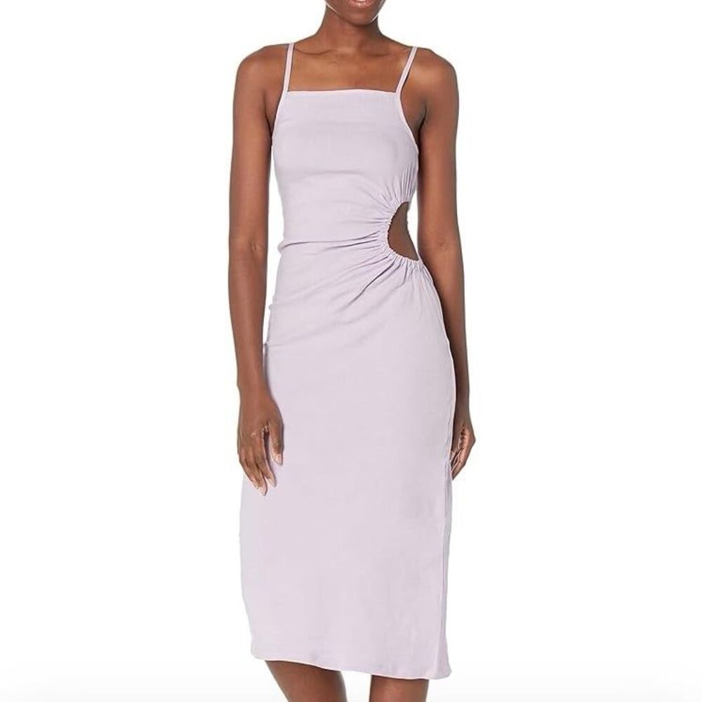 Monrow Women's Purple Linen Midi Slip Dress with Side Cutout NWT